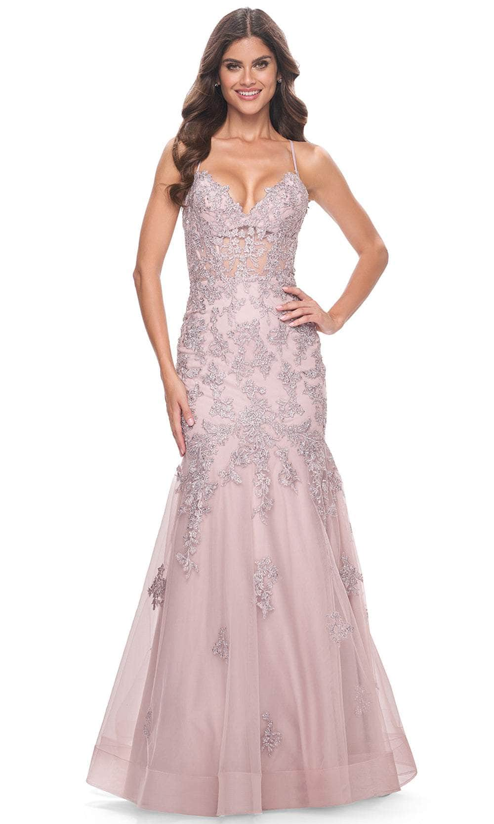 La Femme 32004 - Lace Appliqued Mermaid Prom Gown Prom Dresses 00 / Mauve