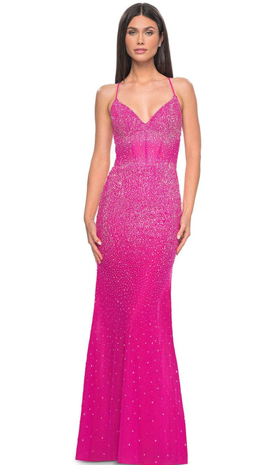 La Femme 32007 - Sleeveless Crisscross Back Prom Dress Evening Dresses 00 /  Hot Fuchsia
