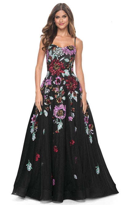 La Femme 32019 - Sweetheart Neck Floral Sequin Prom Gown Evening Dresses