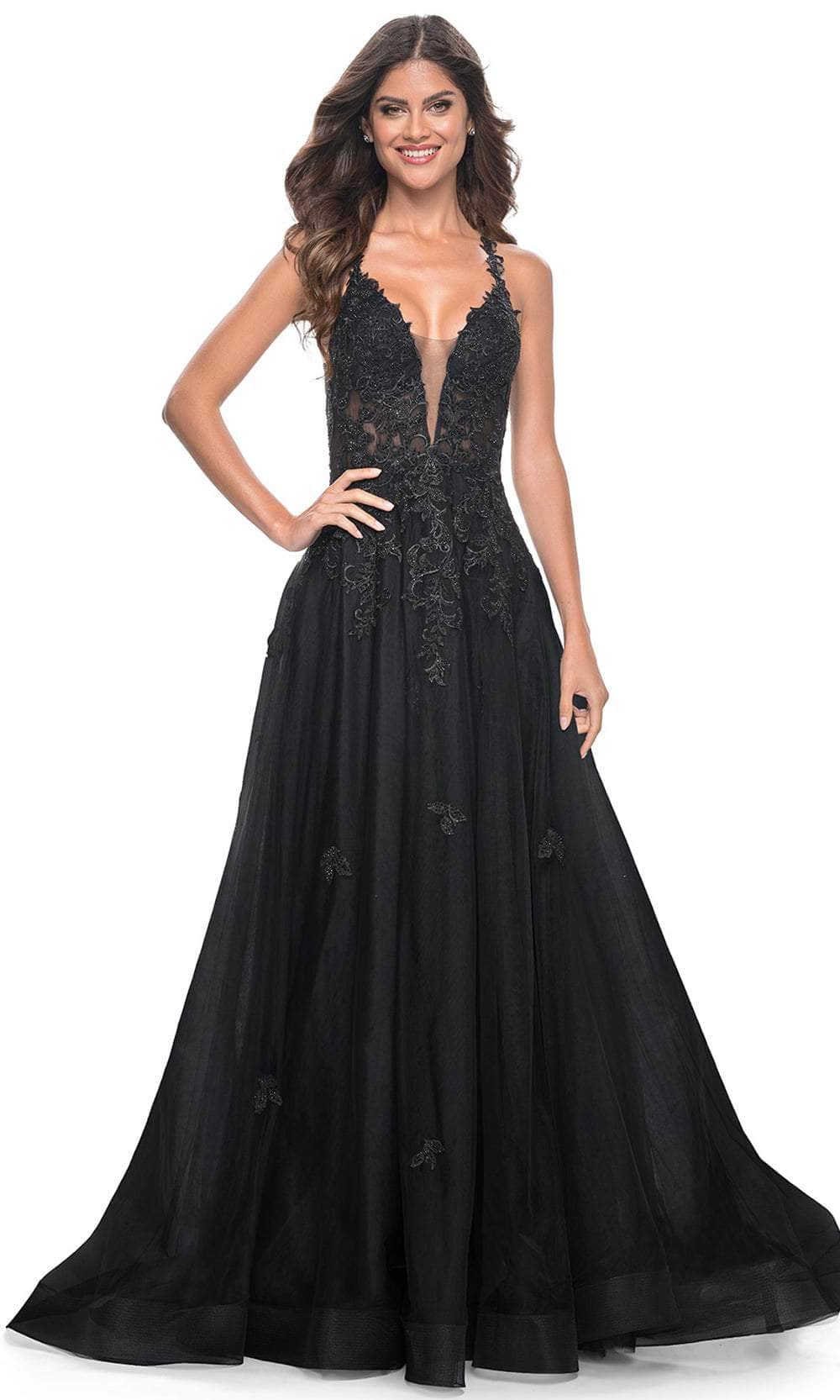 La Femme 32022 - Lace Appliqued A-Line Prom Dress Prom Dresses