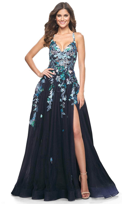 La Femme 32023 - V-Neck Sequin Lace Prom Gown Evening Dresses