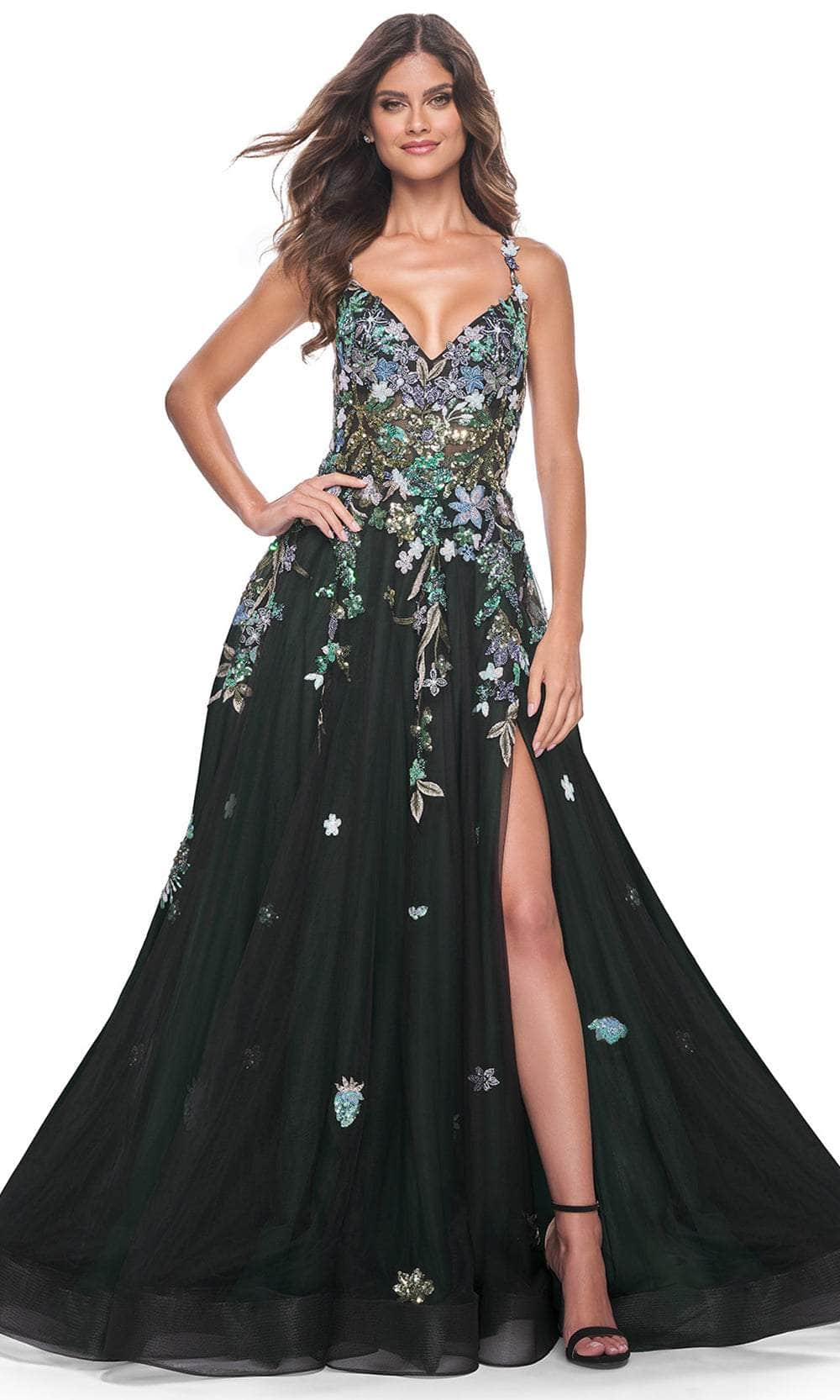 La Femme 32023 - V-Neck Sequin Lace Prom Gown Evening Dresses