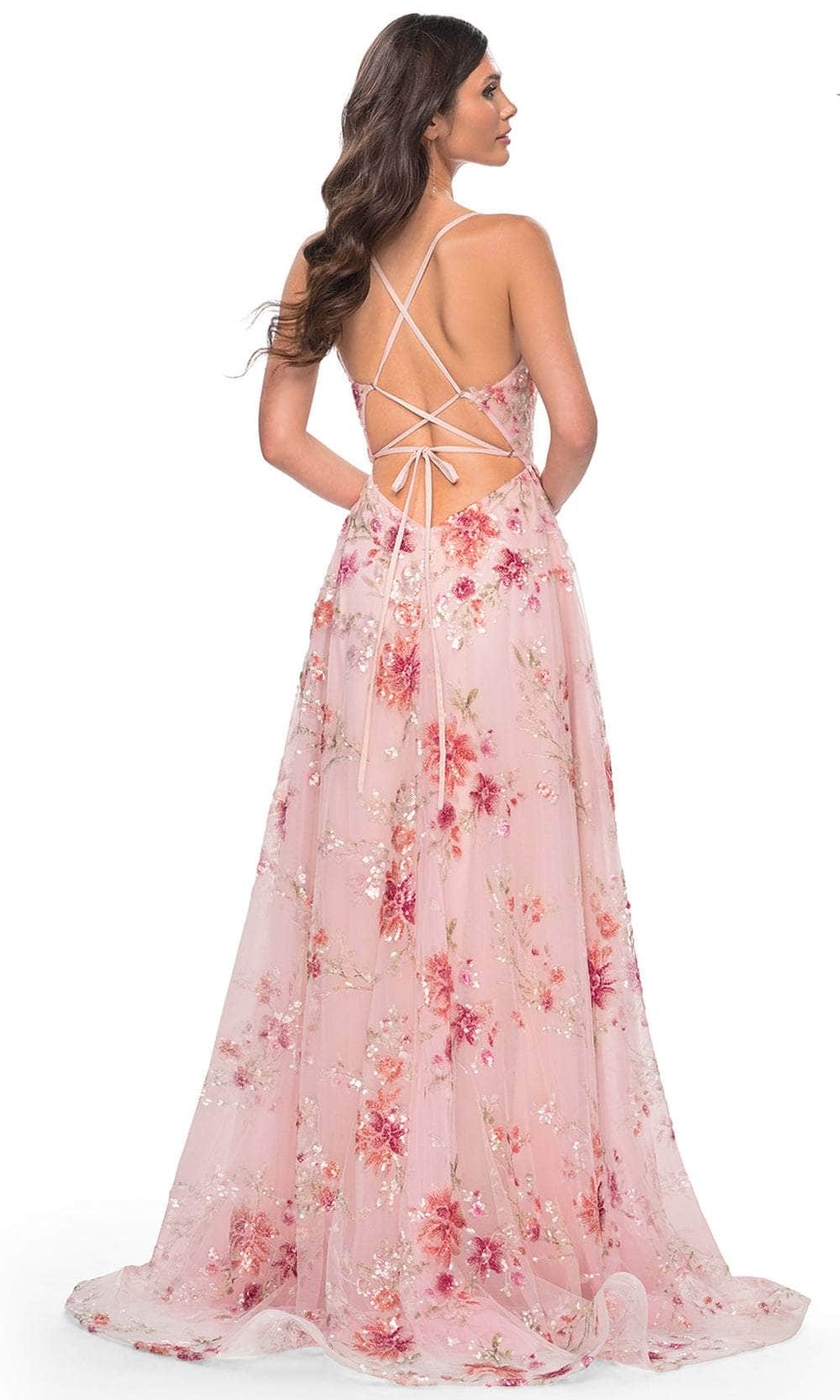 La Femme 32031 - Tie Back Floral Prom Gown Evening Dresses