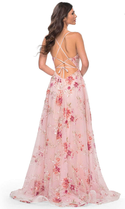 La Femme 32031 - Tie Back Floral Prom Gown Evening Dresses