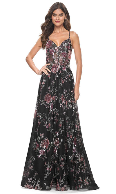 La Femme 32031 - Tie Back Floral Prom Gown Evening Dresses