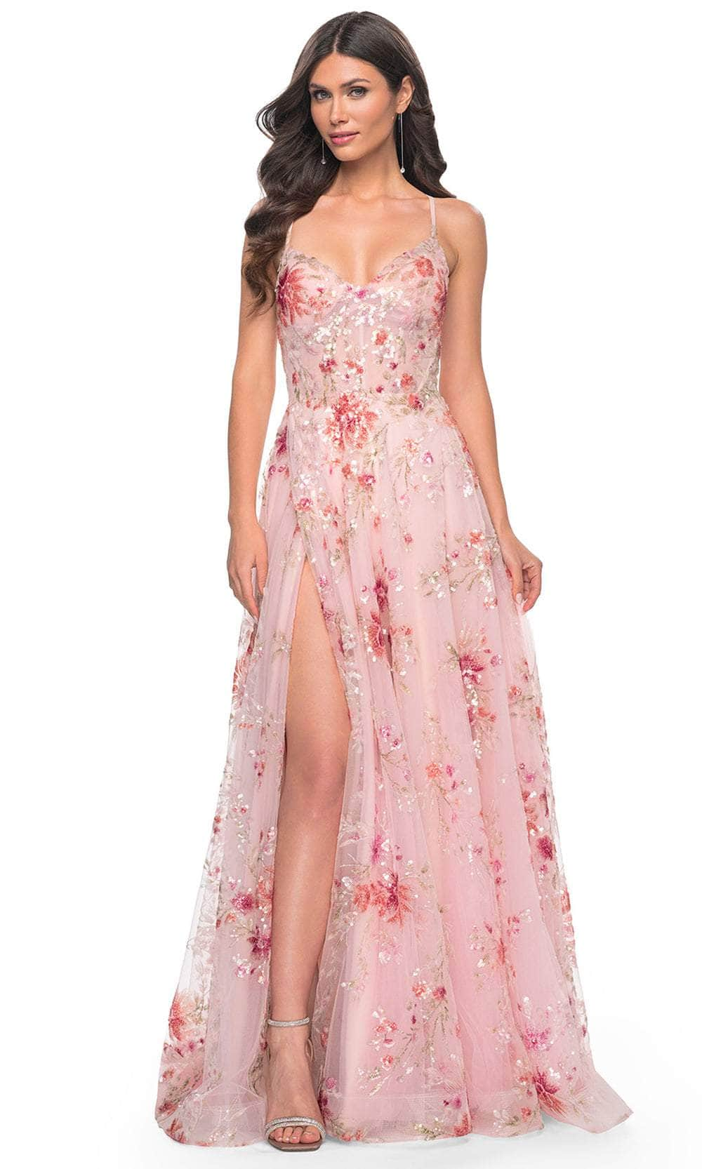 La Femme 32031 - Tie Back Floral Prom Gown Evening Dresses