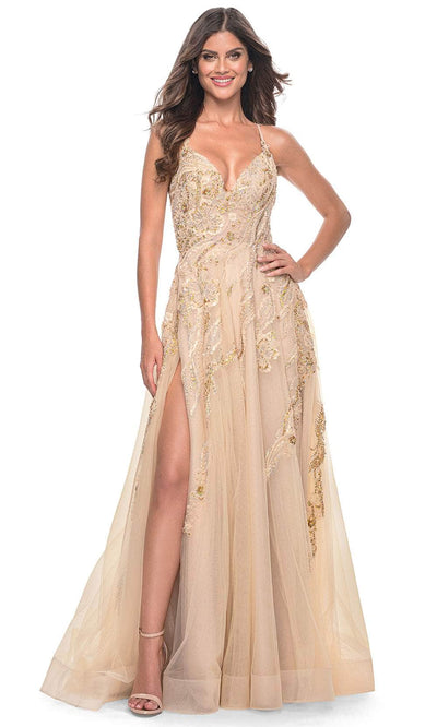 La Femme 32032 - Sequin Tulle Prom Dress Evening Dresses 00 /  Champagne