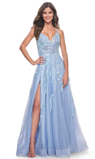 La Femme 32032 - Sequin Tulle Prom Dress Evening Dresses 00 /  Cloud Blue