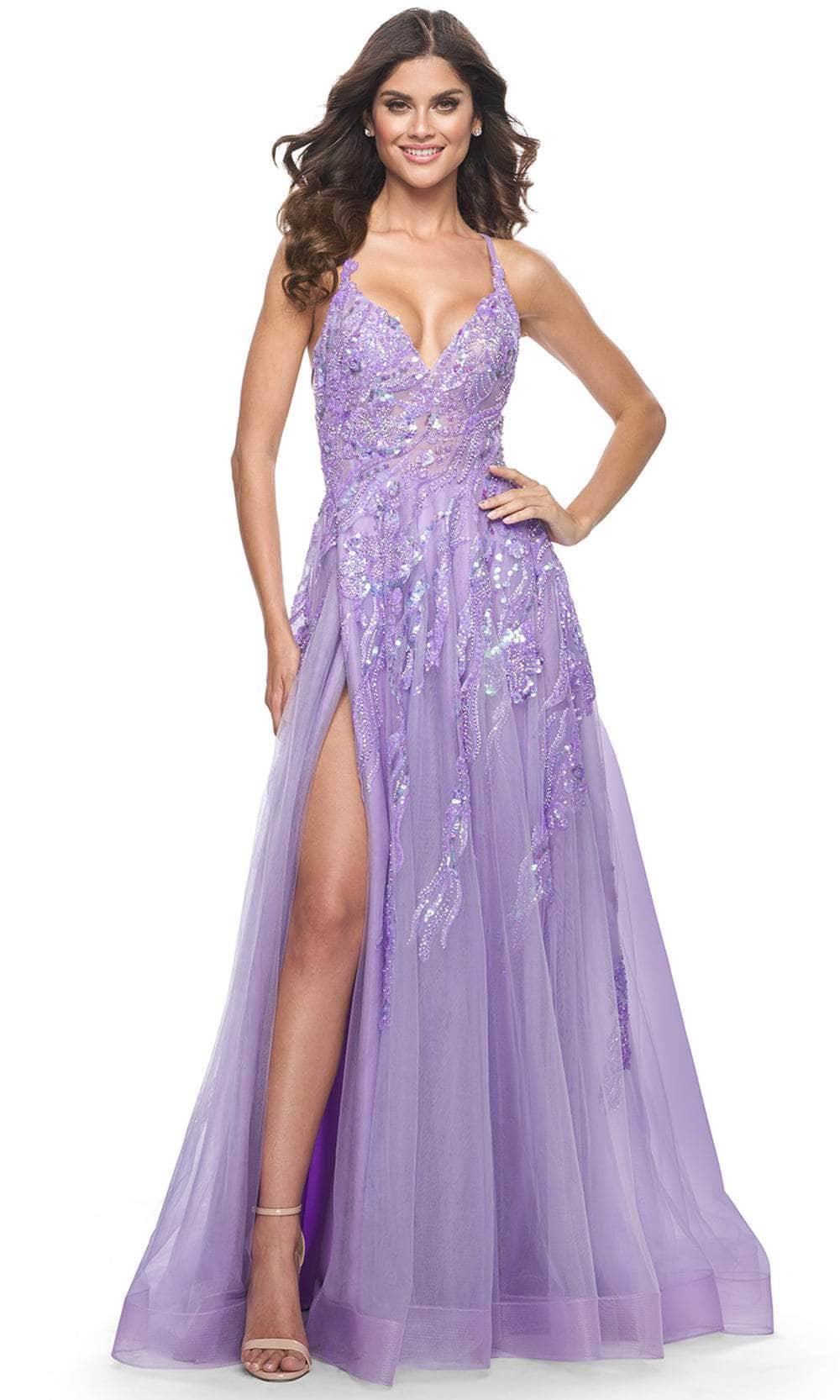 La Femme 32032 - Sequin Tulle Prom Dress Evening Dresses 00 /  Lavender