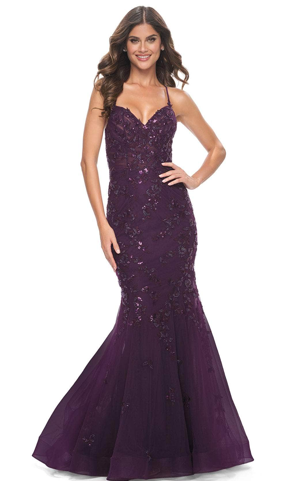 La Femme 32033 - Embellished V-Neck Prom Dress Prom Dresses 00 / Dark Berry