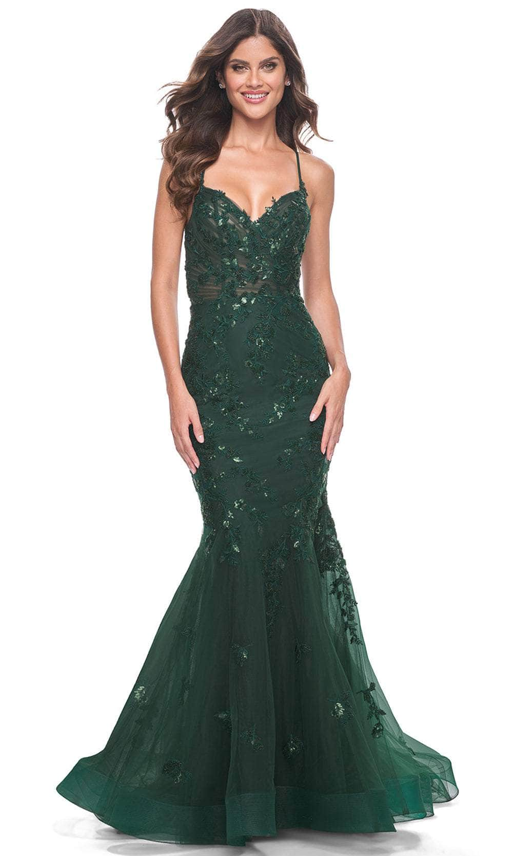 La Femme 32033 - Embellished V-Neck Prom Dress Prom Dresses 00 / Dark Emerald