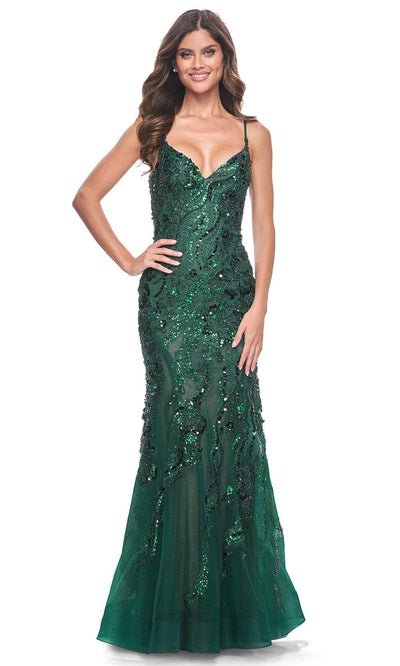 La Femme 32049 - Sleeveless Sequin Prom Dress Special Occasion Dress 00 / Emerald