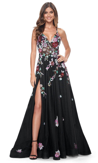 La Femme 32051 - V-Neck A-Line Prom Gown Prom Dresses 00 / Black