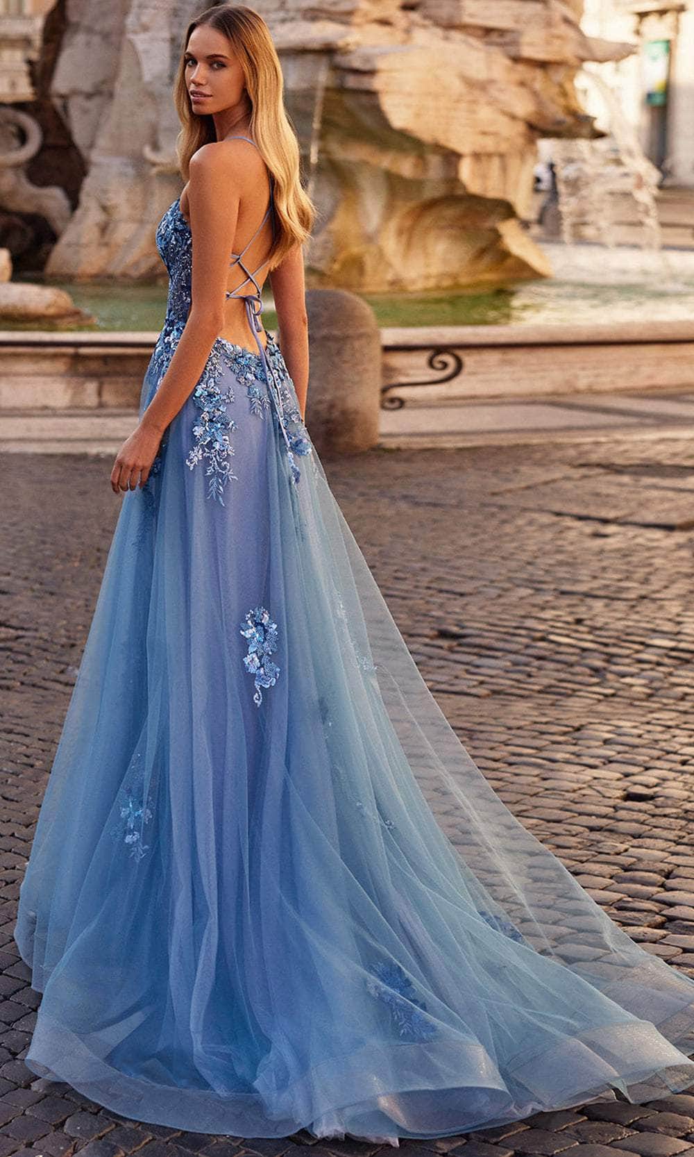 La Femme 32057 Open Back Applique Embellished Prom Gown | Formal Dress Shops 8 / Slate Blue La Femme 32057 Open Back Applique Embellished Prom Gown | Formal Dress Shops 8 / Slate Blue