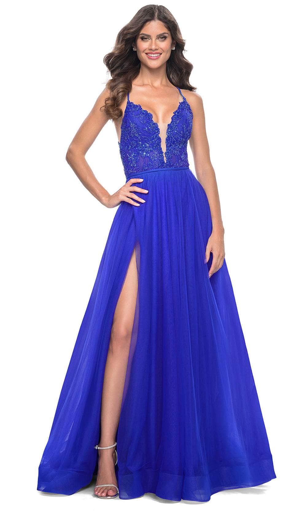 La Femme 32059 - Beaded Applique Prom Dress Evening Dresses 00 /  Royal Blue