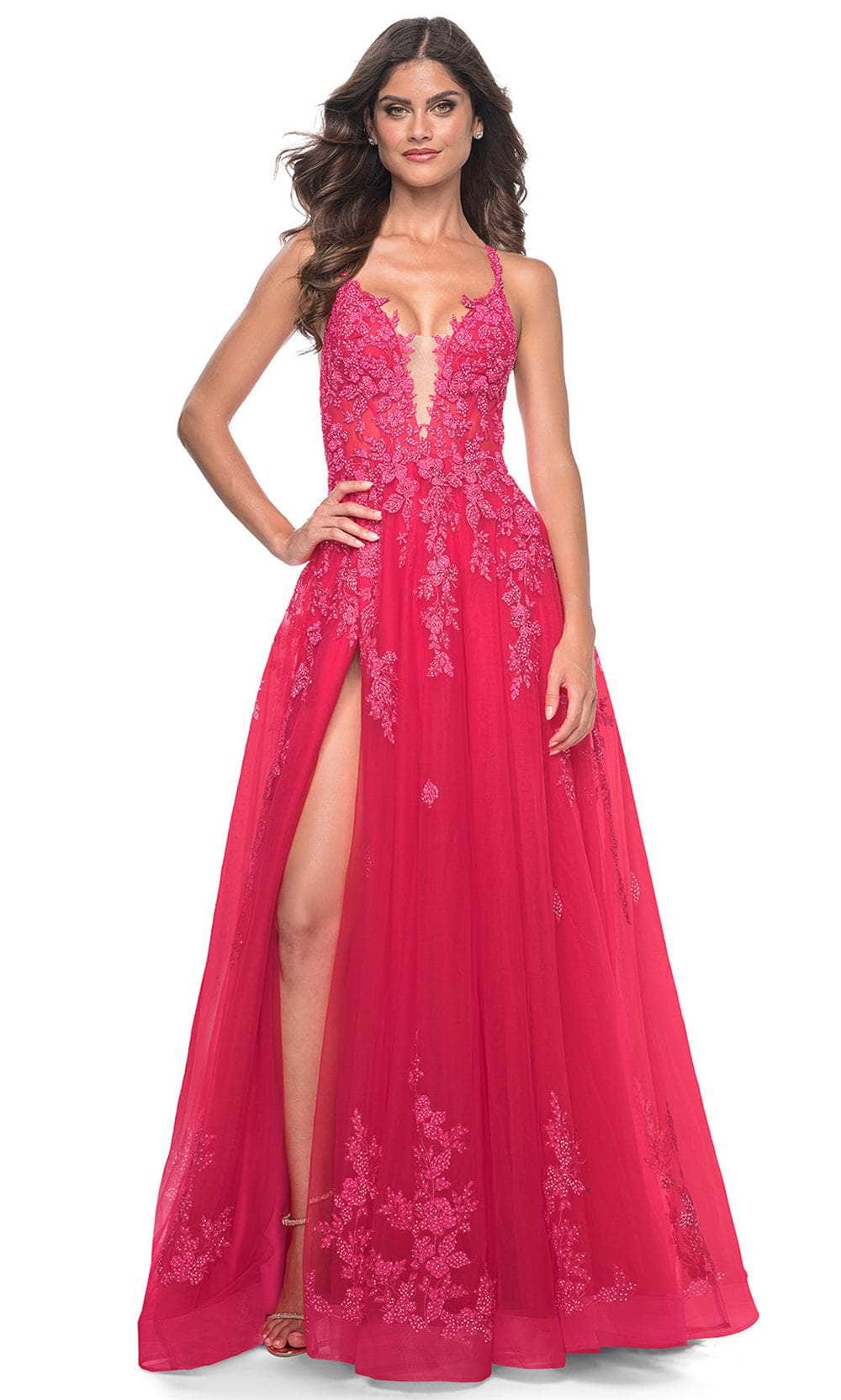 La Femme 32062 - Tie Back A-Line Prom Dress Prom Dresses 00 / Strawberry