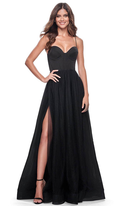 La Femme 32065 - Bustier High Slit Prom Dress Evening Dresses 00 /  Black