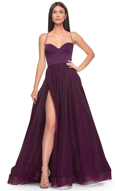 La Femme 32065 - Bustier High Slit Prom Dress Evening Dresses 00 /  Dark Berry