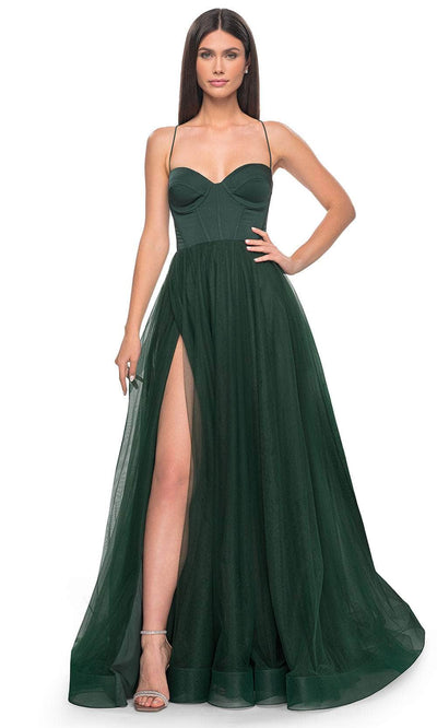 La Femme 32065 - Bustier High Slit Prom Dress Evening Dresses 00 /  Dark Emerald