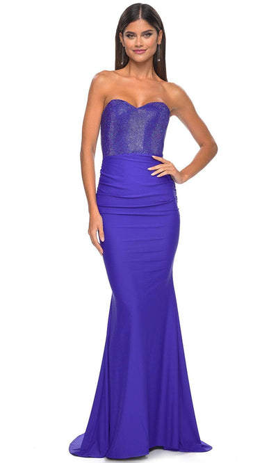 La Femme 32069 - Beaded Strapless Prom Gown Evening Dresses 00 /  Royal Blue