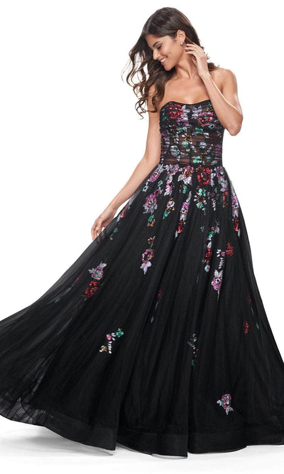 La Femme 32072 - Illusion Bodice Floral Sequin Prom Gown Prom Dresses