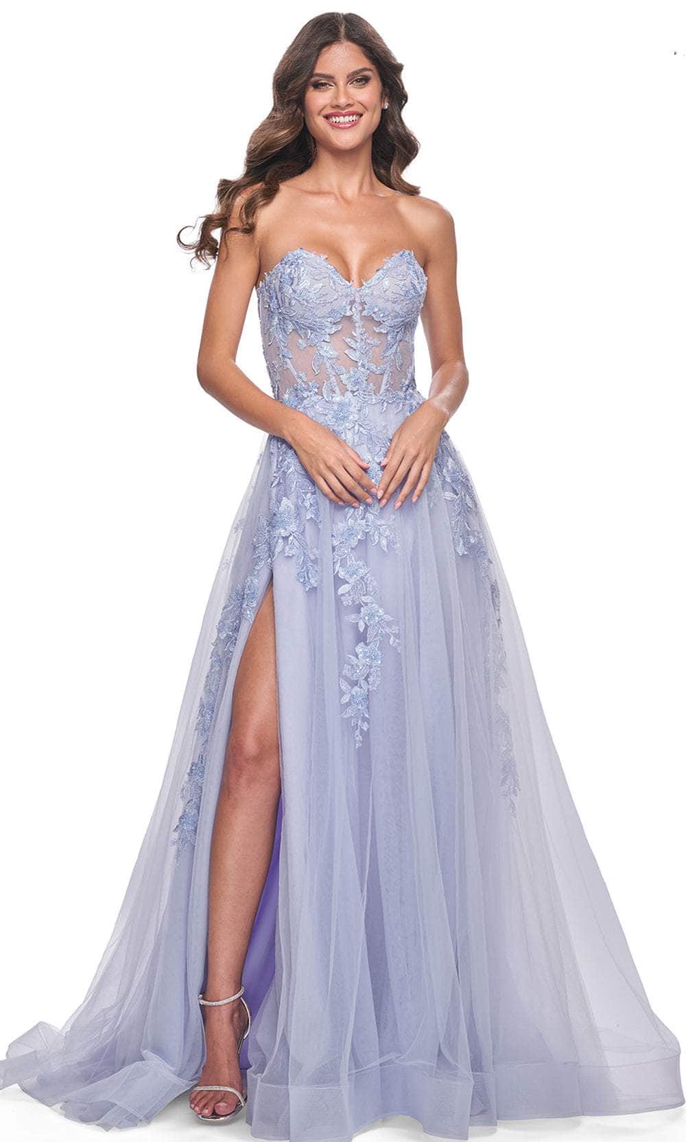 La Femme 32082 - Strapless Applique Prom Dress Prom Dresses 00 / Light Periwinkle
