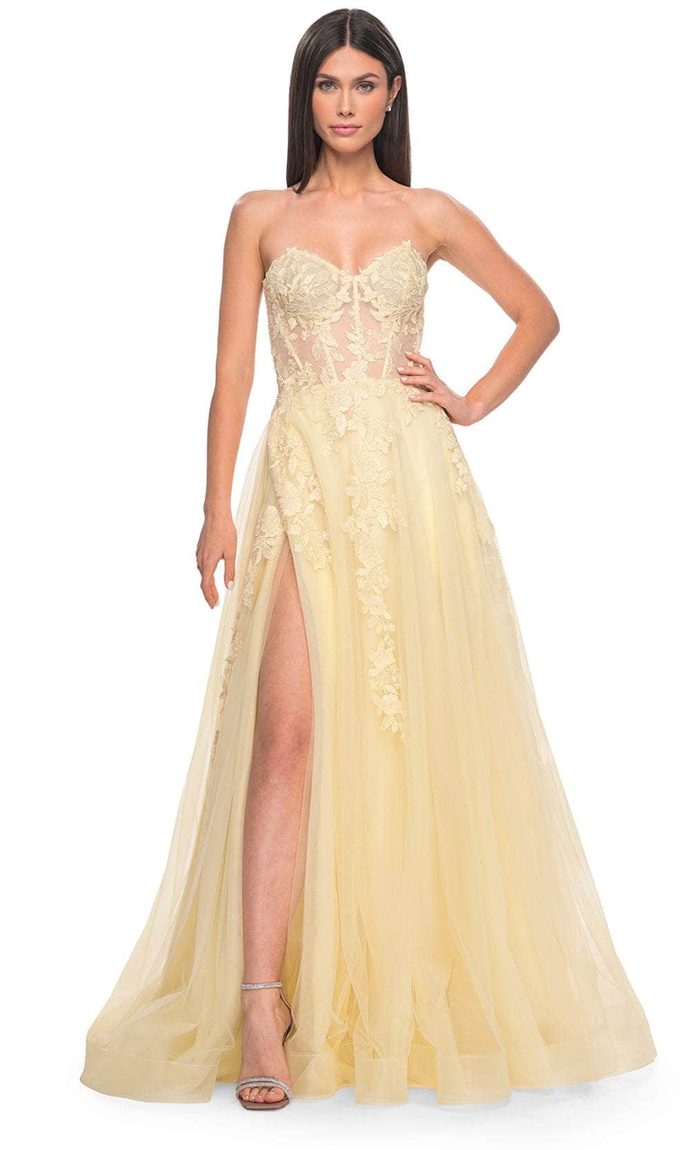 La Femme 32082 - Strapless Applique Prom Dress Prom Dresses 00 / Pale Yellow