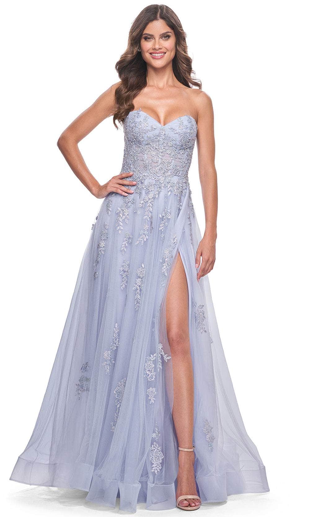 La Femme 32084 - Strapless Lace Prom Dress Prom Dresses 00 / Light Periwinkle