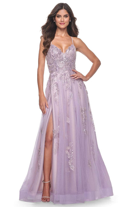 La Femme 32090 - Embellished Tulle A-Line Prom Gown Prom Dresses 00 / Lavender