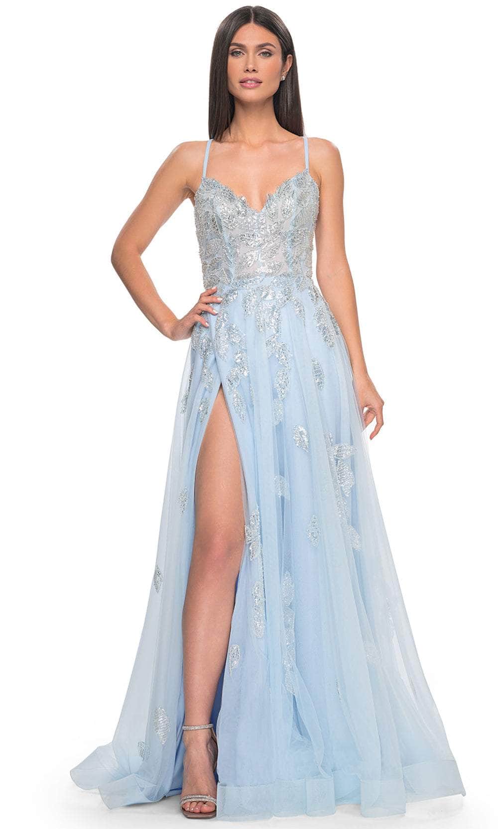 La Femme 32090 - Embellished Tulle A-Line Prom Gown Prom Dresses 00 / Light Blue