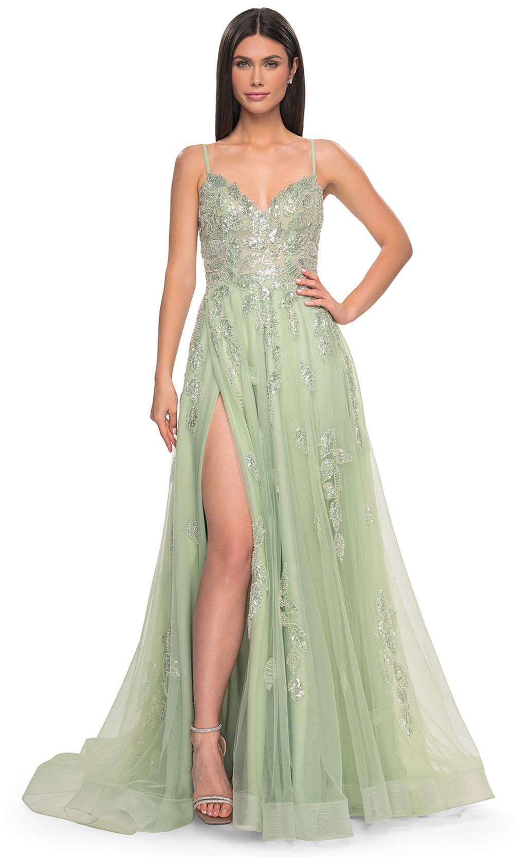 La Femme 32090 - Embellished Tulle A-Line Prom Gown Prom Dresses 00 / Sage