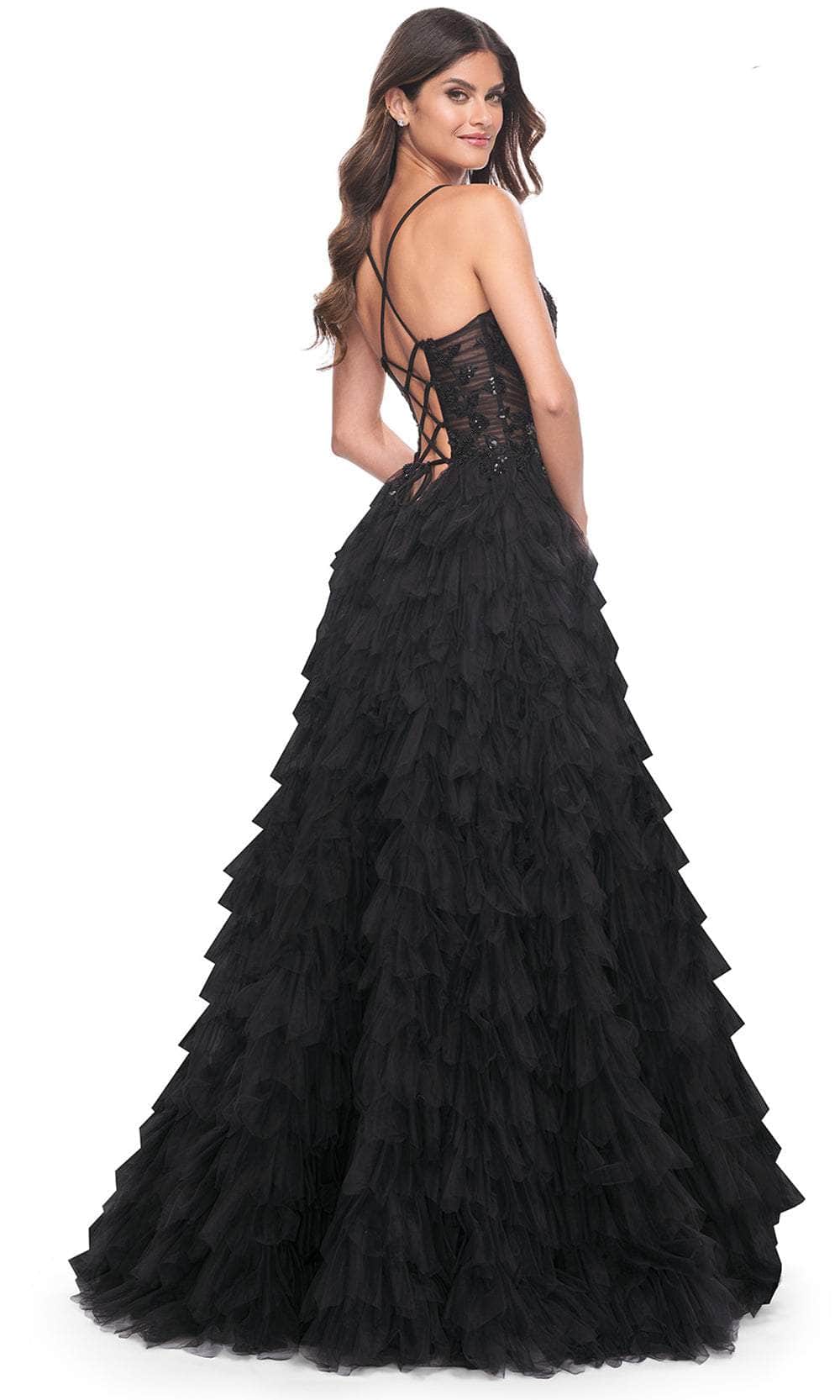 La Femme 32108 - V-Neck Ruched Detailed Prom Gown Prom Dresses