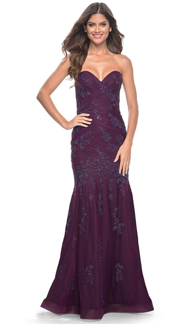 La Femme 32121 - Ruched Trumpet Prom Gown Evening Dresses 00 /  Dark Berry