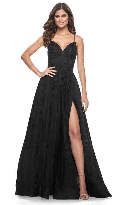 La Femme 32130 - Ruched Tulle Prom Dress Evening Dresses 00 /  Black