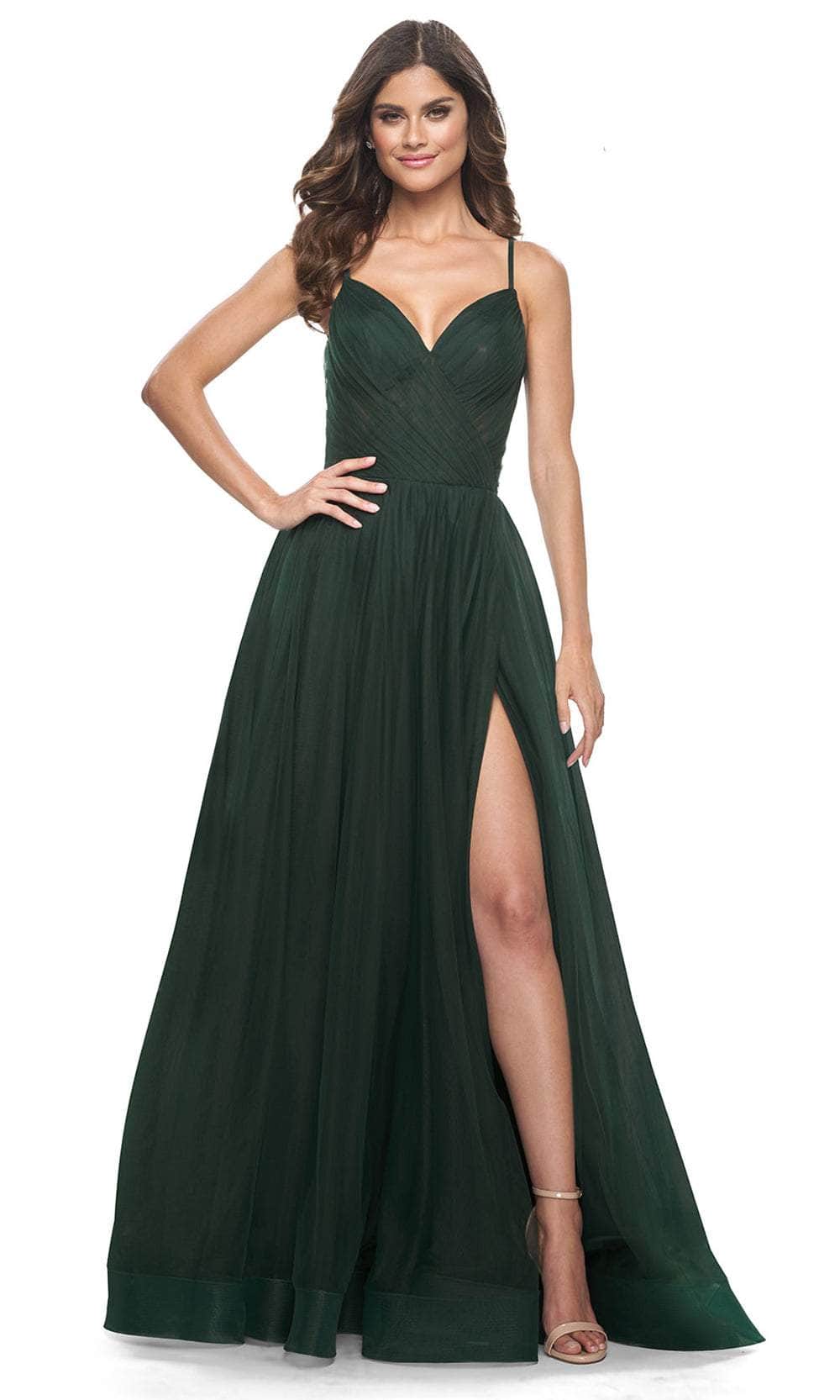 La Femme 32130 - Ruched Tulle Prom Dress Evening Dresses 00 /  Emerald
