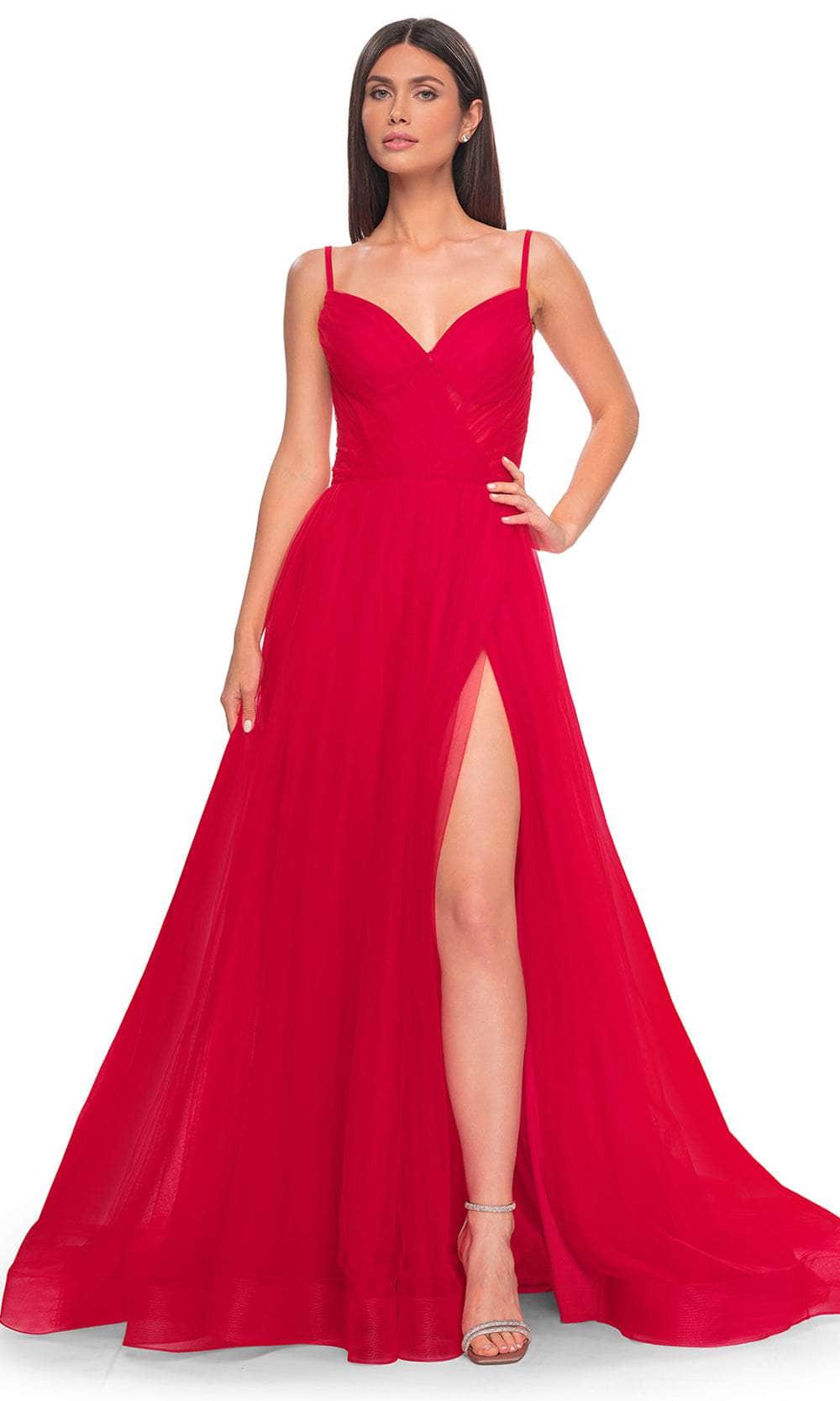La Femme 32130 - Ruched Tulle Prom Dress Evening Dresses 00 /  Red