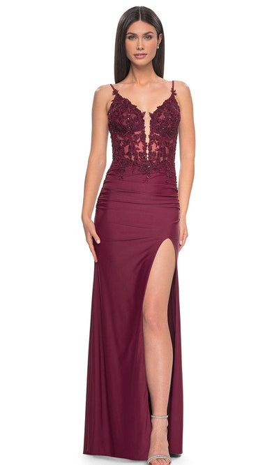 La Femme 32132 - Applique Corset Prom Dress Evening Dresses 00 /  Dark Berry