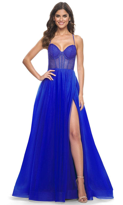 La Femme 32135 - Metallic Sweetheart Prom Dress Evening Dresses 00 /  Royal Blue