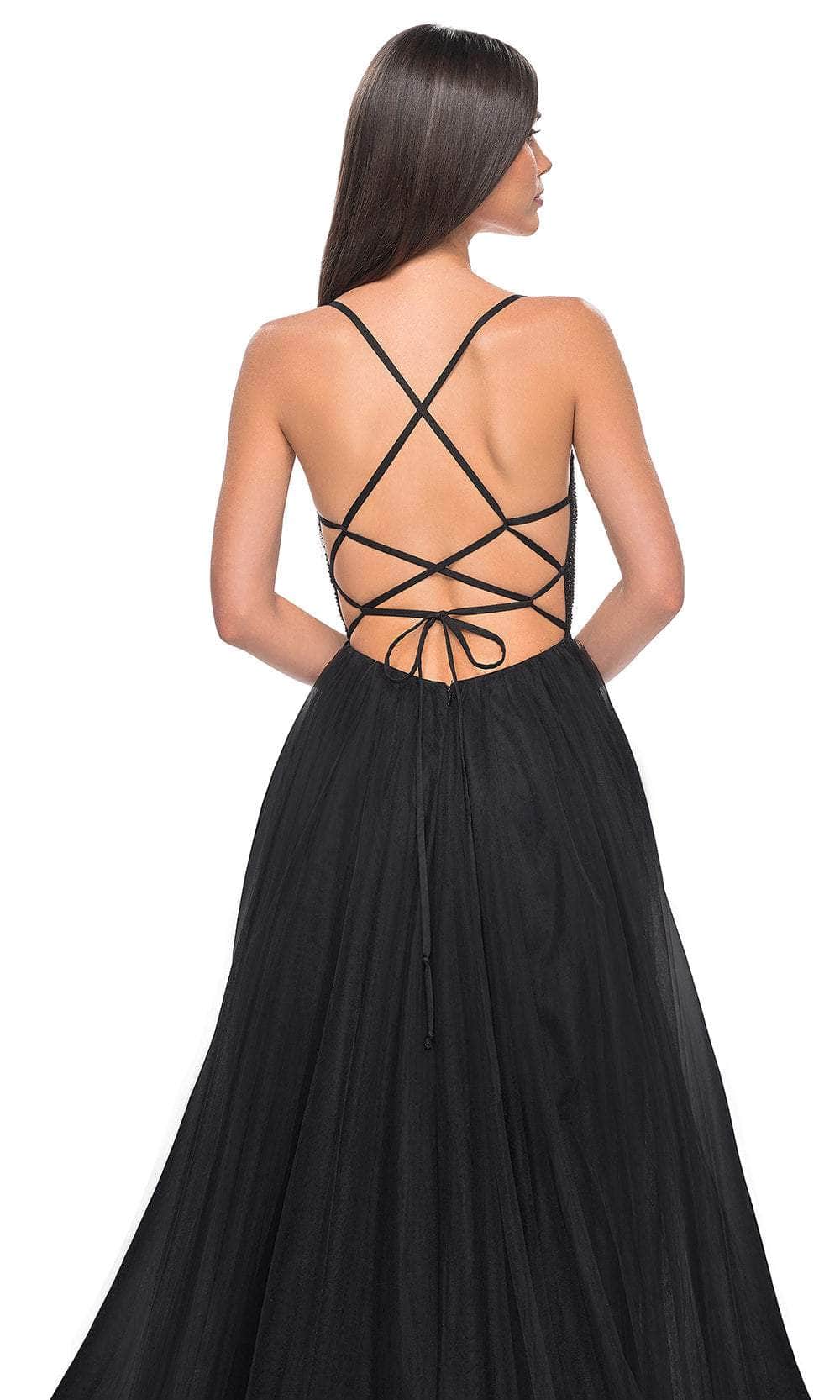 La Femme 32135 - Long Fishnet/Tulle A Line Dress La Femme 32135 - Long Fishnet/Tulle A Line Dress