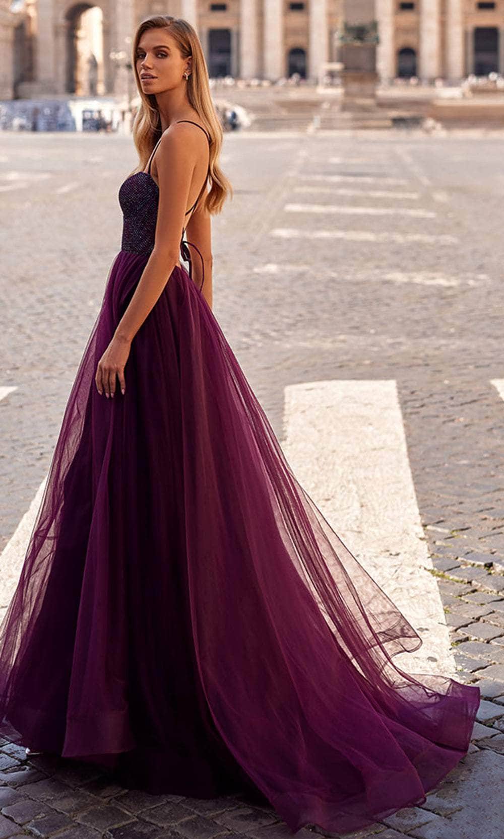 La Femme 32135 - Long Fishnet/Tulle A Line Dress