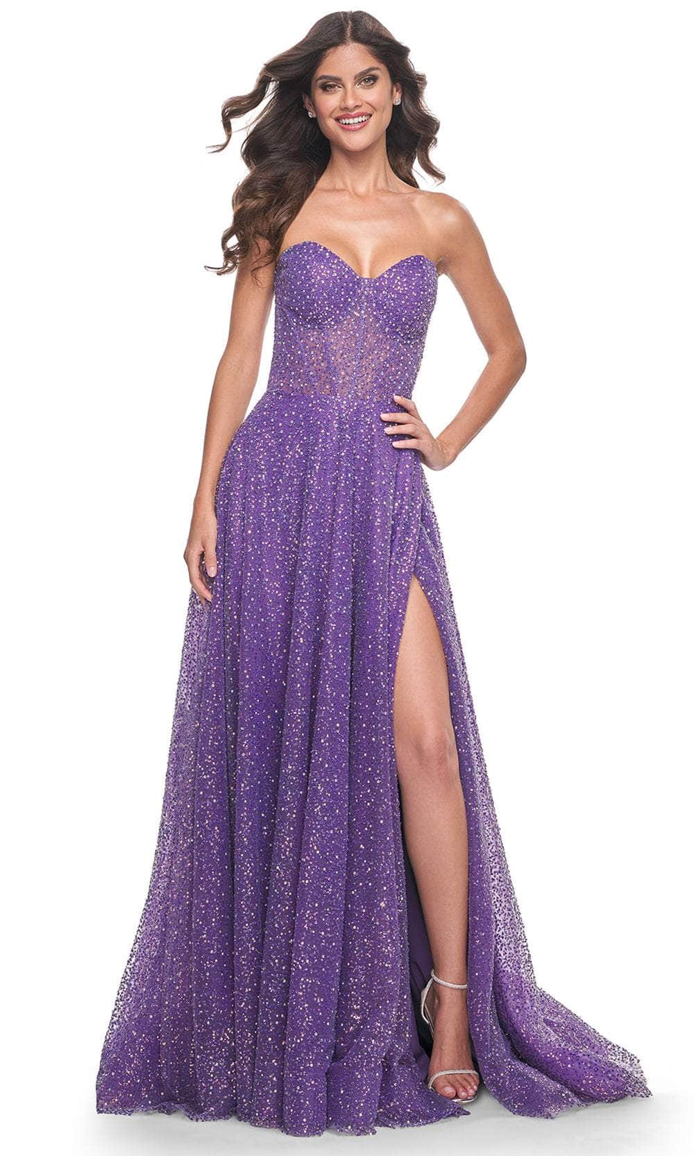 La Femme 32136 - Strapless Sequin A-Line Prom Gown Prom Dresses 00 / Purple