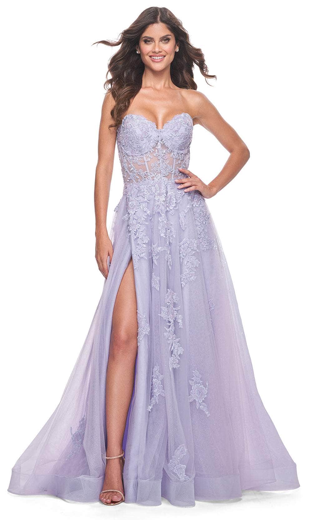 La Femme 32145 - Lace Corset Prom Dress Prom Dresses 00 / Light Periwinkle