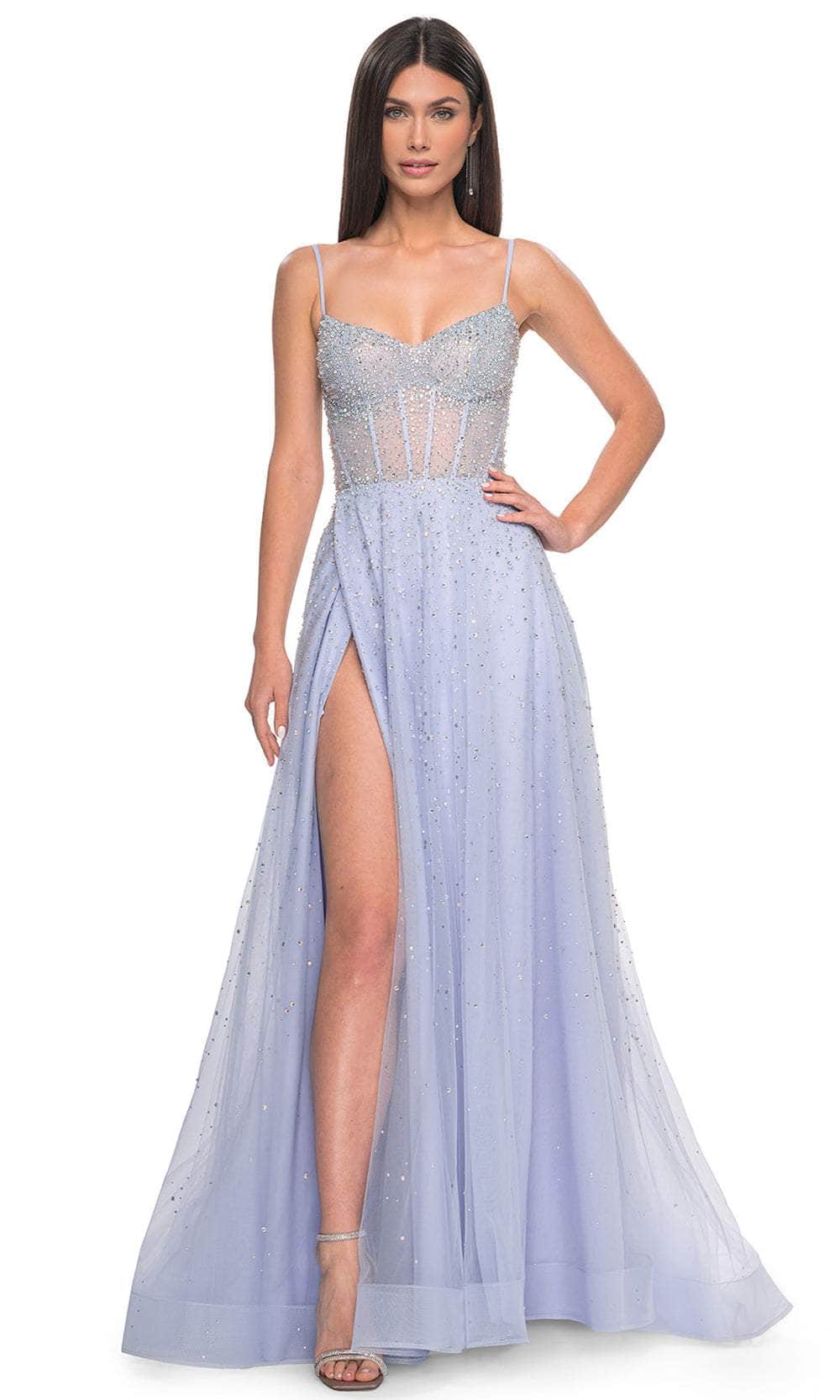 La Femme 32146 - Embellished Tulle Prom Dress Special Occasion Dress 00 / Light Periwinkle