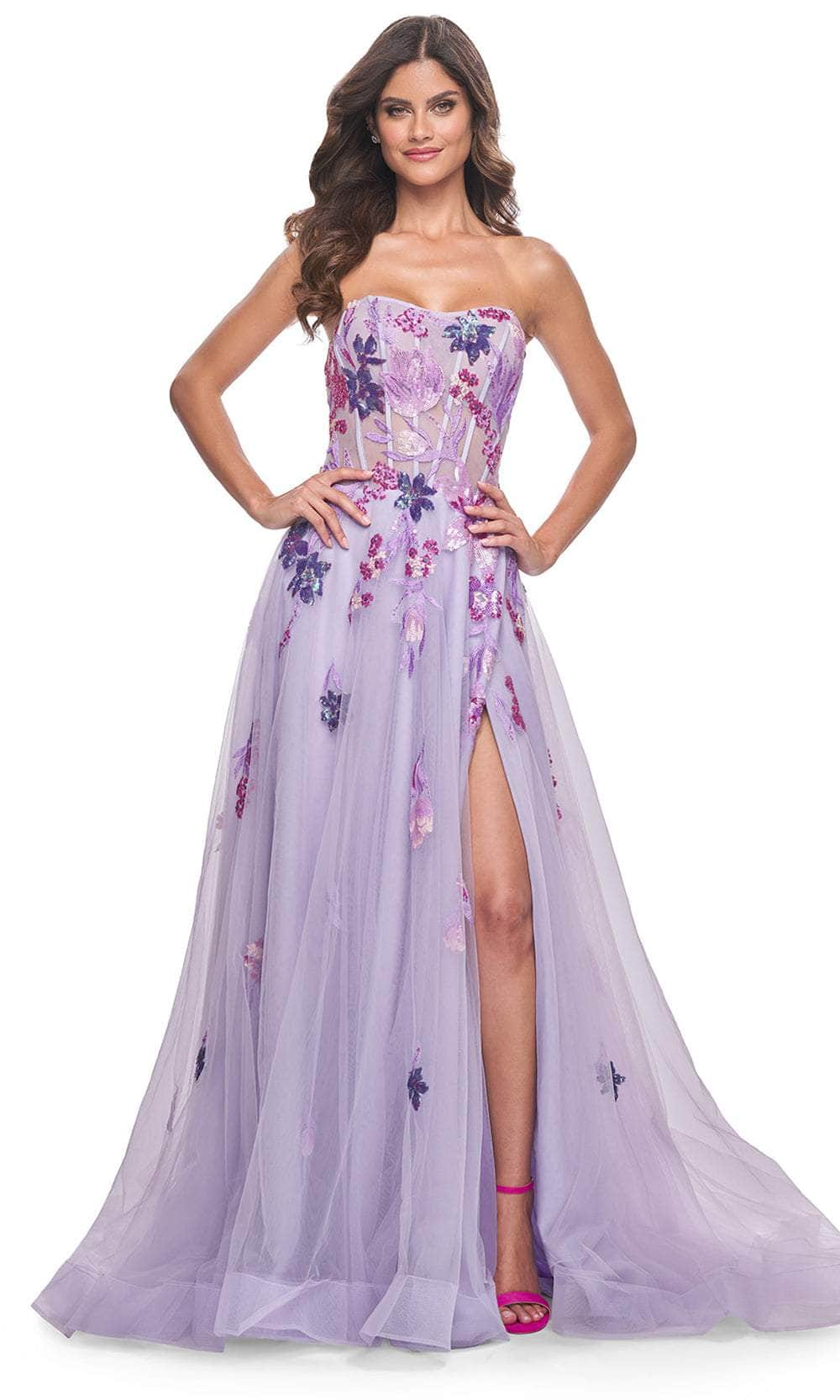 La Femme 32156 - Sequin Embellished A-Line Prom Gown Prom Dresses 00 / Lavender