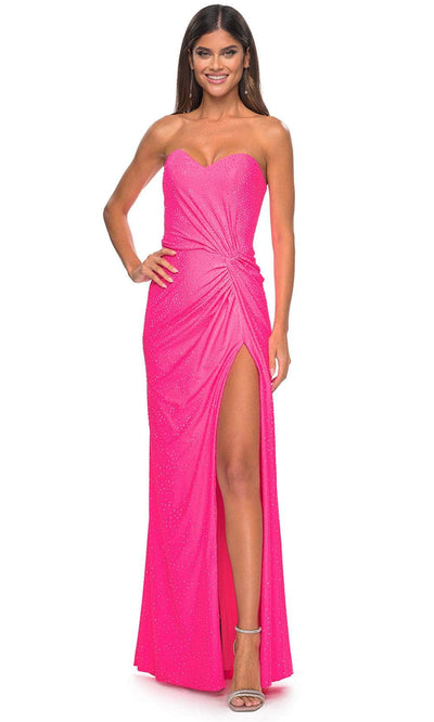 La Femme 32175 - Sweetheart Knotted Detail Prom Gown Prom Dresses 00 / Neon Pink