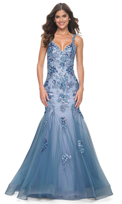 La Femme 32192 - Sleeveless Mermaid Prom Gown Prom Dresses 00 / Slate Blue