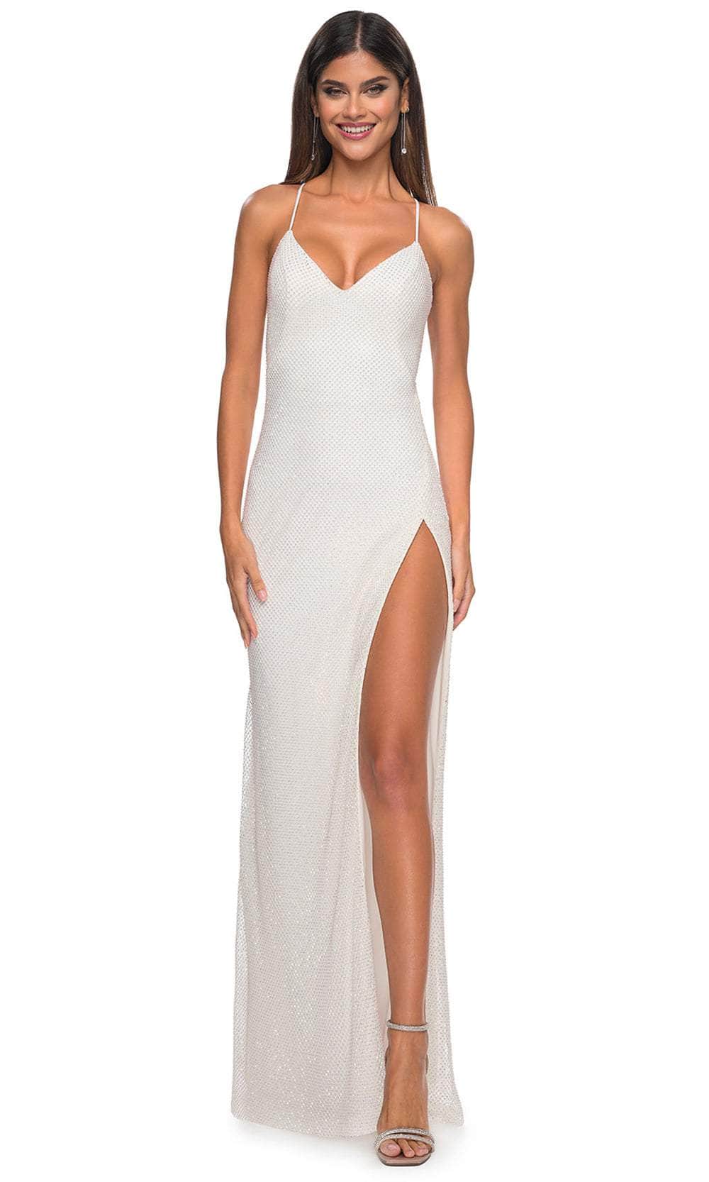 white rhinestone prom dress Stunning Maxi Dress - Beaded Maxi Dress - Mesh Maxi Dress