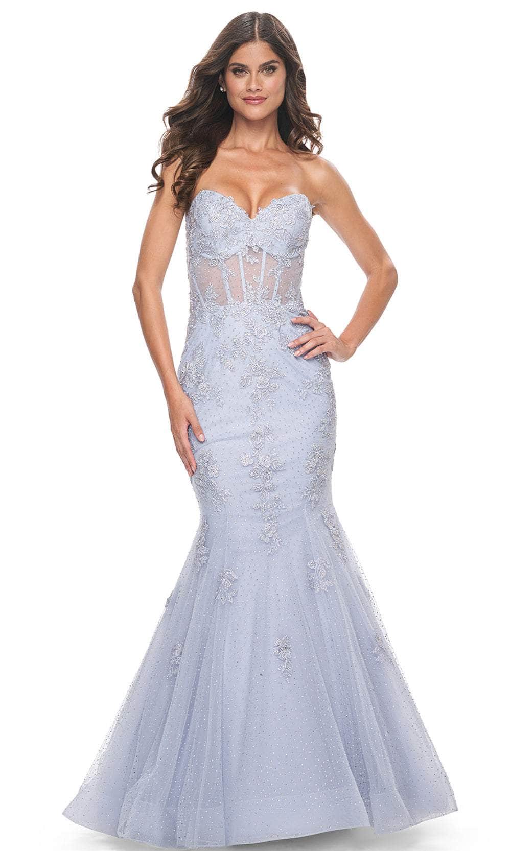 La Femme 32214 - Strapless Tulle Mermaid Prom Gown Prom Dresses 00 / Light Periwinkle