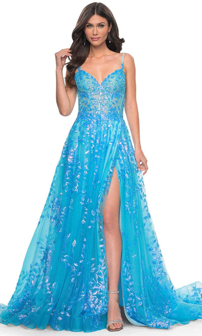 La Femme 32223 - Sequin A-Line Prom Dress Evening Dresses 00 /  Blue