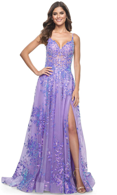 La Femme 32223 - Sequin A-Line Prom Dress Evening Dresses 00 /  Periwinkle
